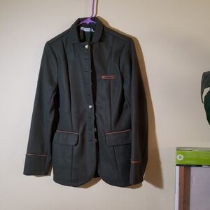 MISSLOOK Dark Green Felt Blazer with Brown Accents